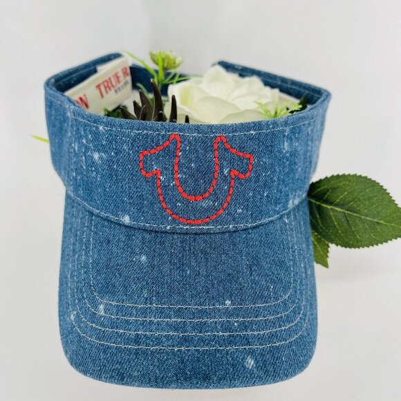 NWT True Religion Buddha Wash Denim Blue Visor Adjustable Strap Unisex Adult Hat - Picture 1 of 10